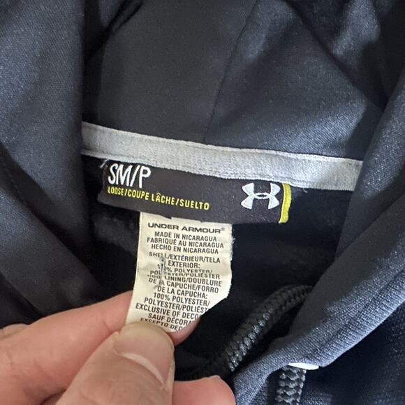 Under Armour Hoodie Men's S Black Small Loose Hooded Center Logo Sweatshirt - Picture 8 of 11